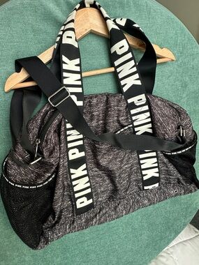Y2K PINK Victoria's Secret Black Heather Logo Strap Duffle Bag